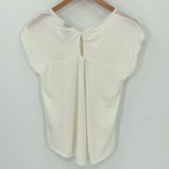 Bobeau Twist Cutout Back Short Sleeve Linen Blend Top Ivory Women Small NWT - Picture 2 of 5